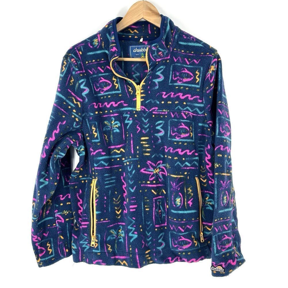Chubbies Fleece Jacket Size Small Mens Blue 1/4 Zip Pullover The Chilly Vibe